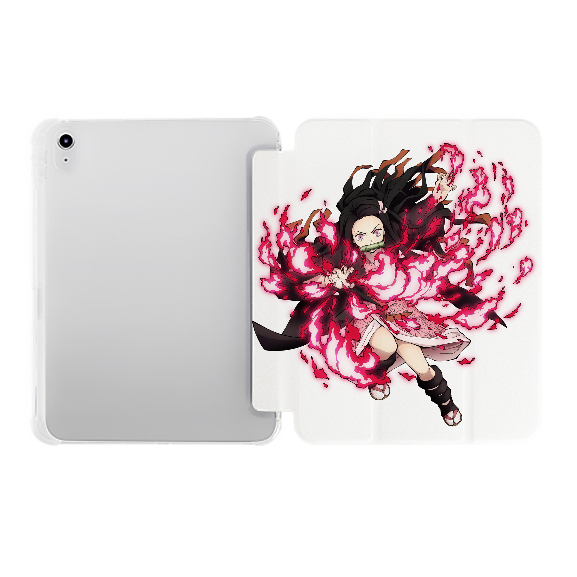 （画像用） 鬼滅の刃（きめつのやいば）竈門 禰󠄀豆子／かまど ねずこ Kamado Nezuko IPad ケース ペン収納付き 三つ折りスタンド PUレザー×シリコン 対応機種9.5/10.5/10.9インチ
